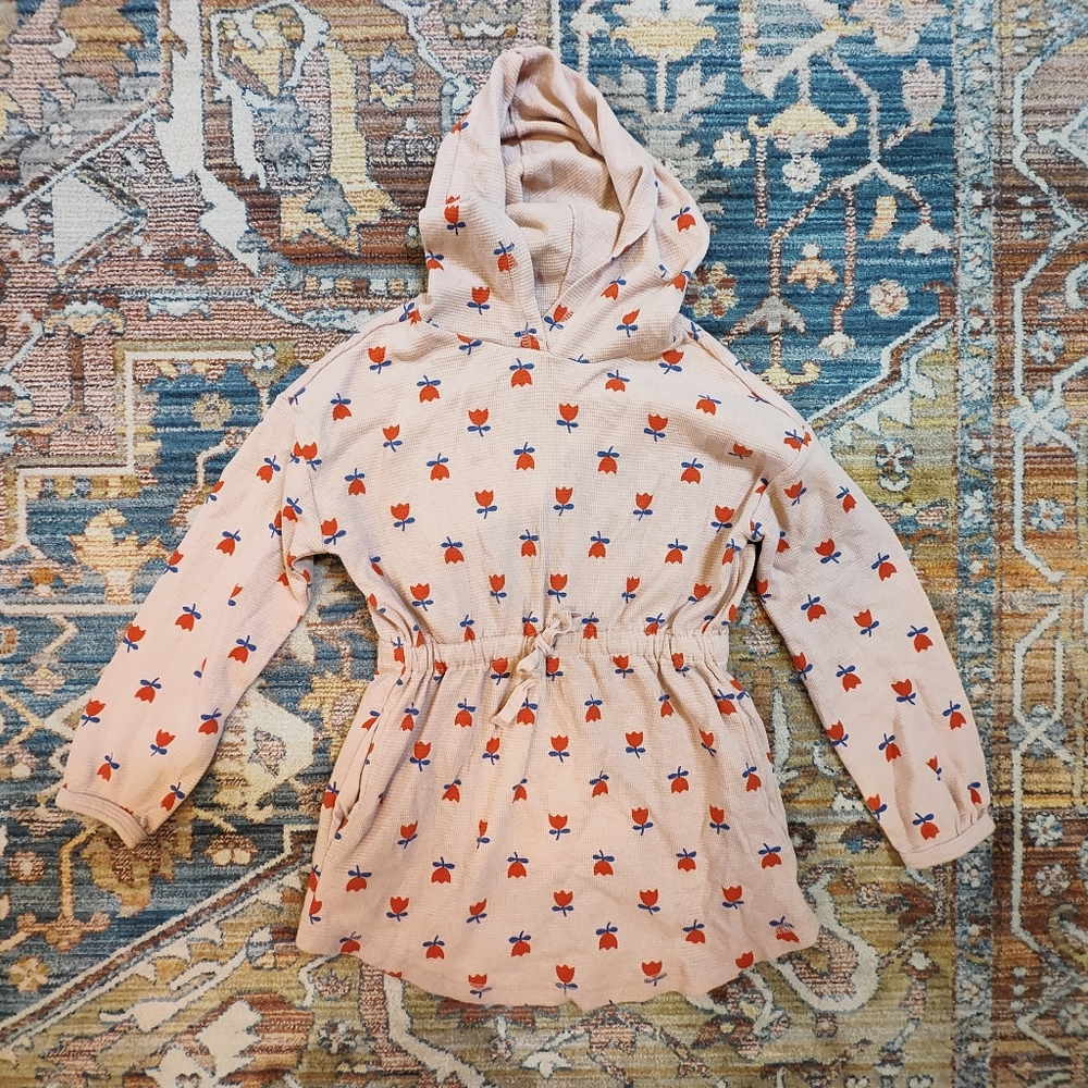 Blush Pink Waffle Knit Dress Tulip Girls 6-7 Balletcore Hooded Hanna Andersson